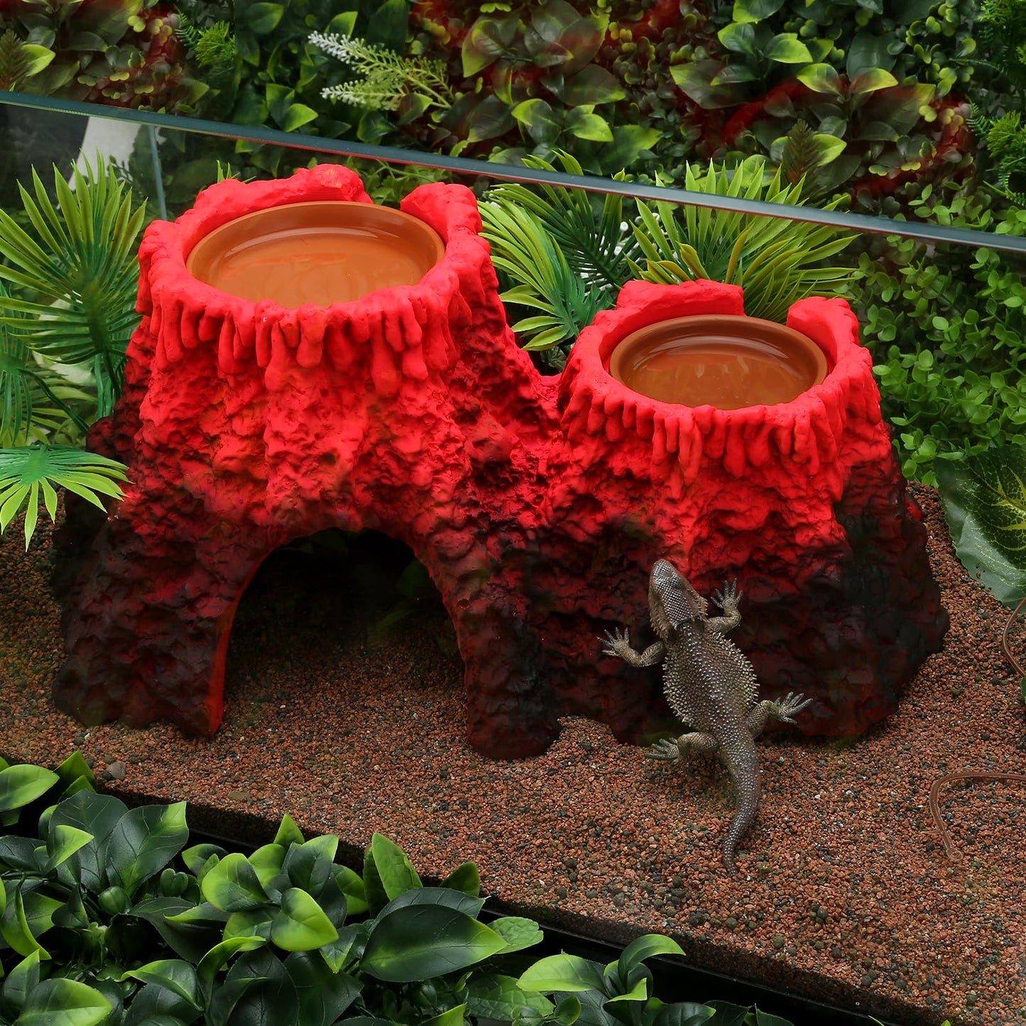 LYL LEYOULAND Reptile Hide Cave, Terrarium Hideout, Extra Large, Water Bowl for Reptiles, Made of Ceramic, Help Shedding for Reptile Amphibians Leopard Gecko