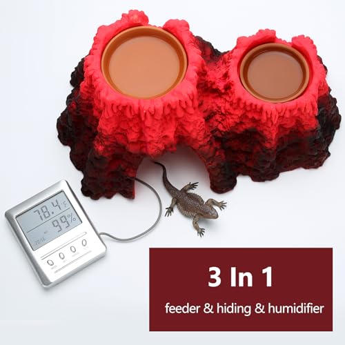 LYL LEYOULAND Reptile Hide Cave, Terrarium Hideout, Extra Large, Water Bowl for Reptiles, Made of Ceramic, Help Shedding for Reptile Amphibians Leopard Gecko