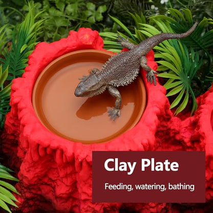 LYL LEYOULAND Reptile Hide Cave, Terrarium Hideout, Extra Large, Water Bowl for Reptiles, Made of Ceramic, Help Shedding for Reptile Amphibians Leopard Gecko