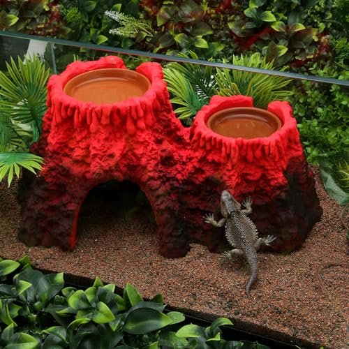 LYL LEYOULAND Reptile Hide Cave, Terrarium Hideout, Extra Large, Water Bowl for Reptiles, Made of Ceramic, Help Shedding for Reptile Amphibians Leopard Gecko