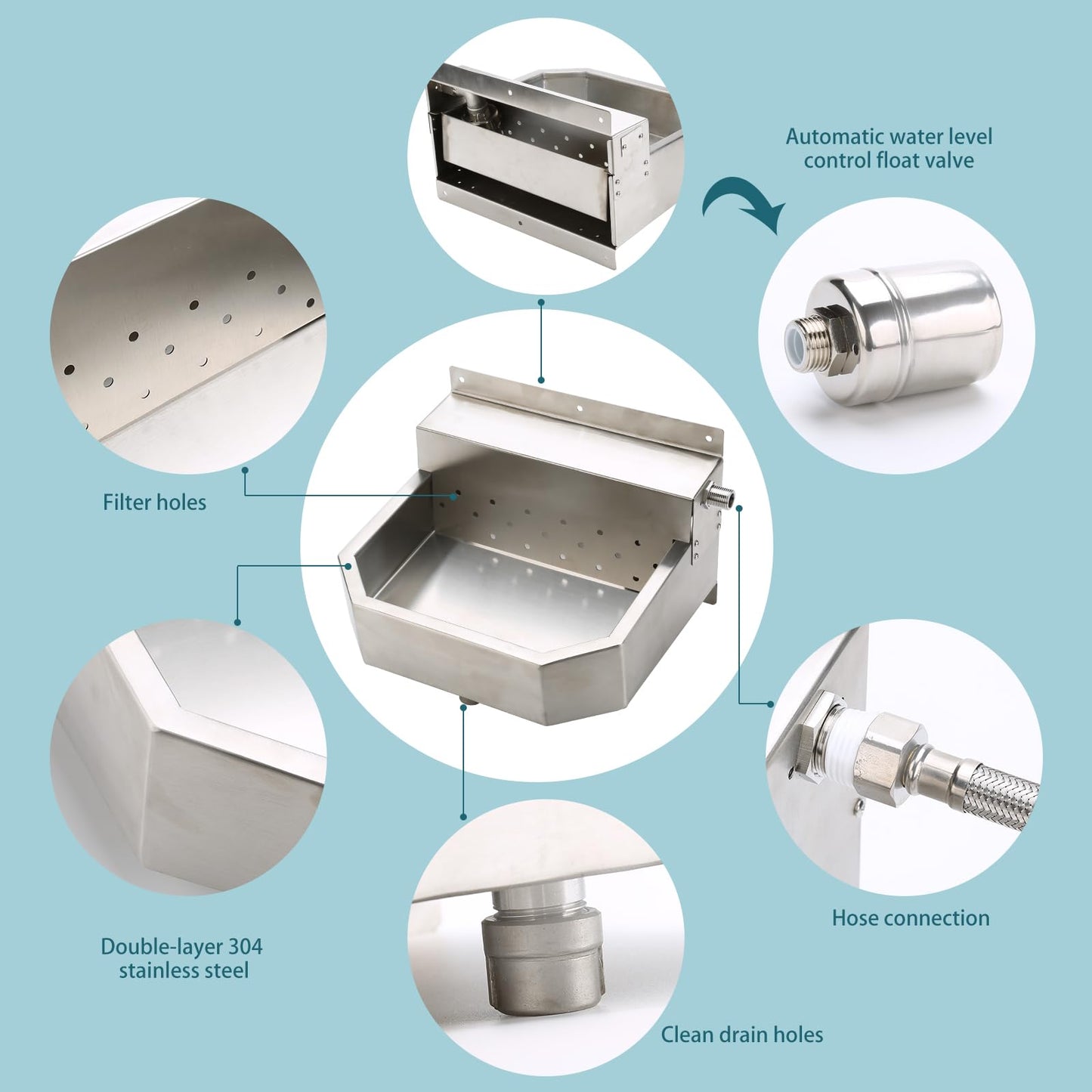 Outdoor Automatic Dog Waterer Bowl Dispenser，Self Filling Stock Waterer for Horses, Cattle, Goats, Pigs, Livestock, Heavy Stainless Steel, Extra Large Farm Animal Waterer Dispenser