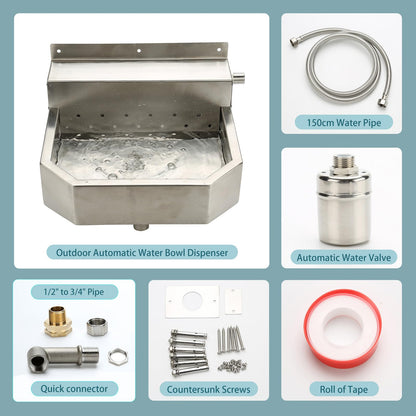 Outdoor Automatic Dog Waterer Bowl Dispenser，Self Filling Stock Waterer for Horses, Cattle, Goats, Pigs, Livestock, Heavy Stainless Steel, Extra Large Farm Animal Waterer Dispenser