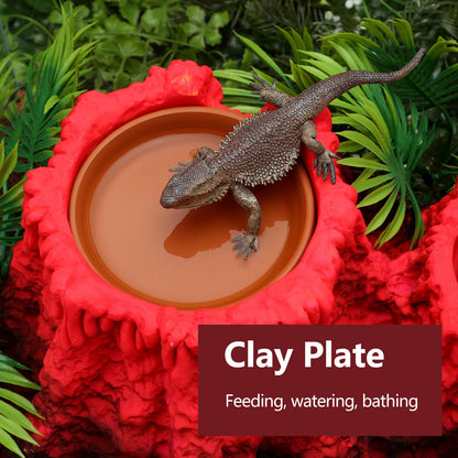 LYL LEYOULAND Reptile Hide Cave, Terrarium Hideout, Extra Large, Water Bowl for Reptiles, Made of Ceramic, Help Shedding for Reptile Amphibians Leopard Gecko