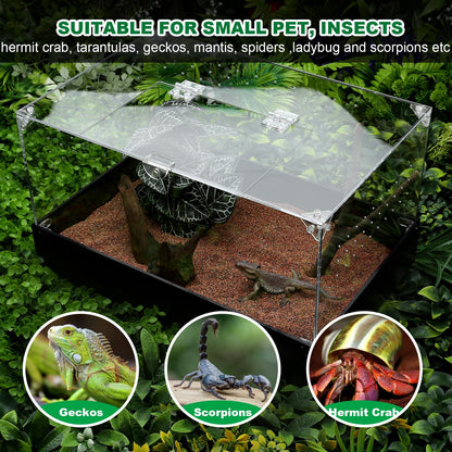 Hermit Crab Tank, Tarantula Enclosure Reptile Terrarium, 15 * 10 * 8 1/2" Acrylic Cage for Insect, Amphibians, Bugs, Snail，Scorpion, Mantis