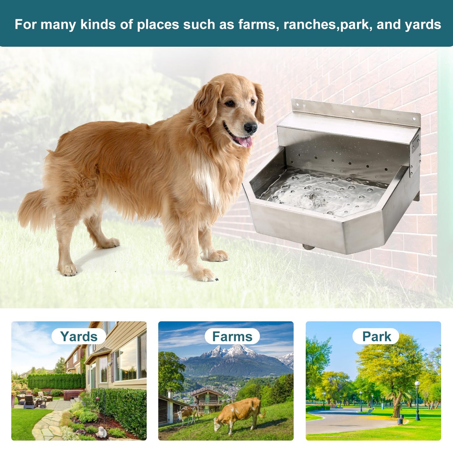 Outdoor Automatic Dog Waterer Bowl Dispenser，Self Filling Stock Waterer for Horses, Cattle, Goats, Pigs, Livestock, Heavy Stainless Steel, Extra Large Farm Animal Waterer Dispenser